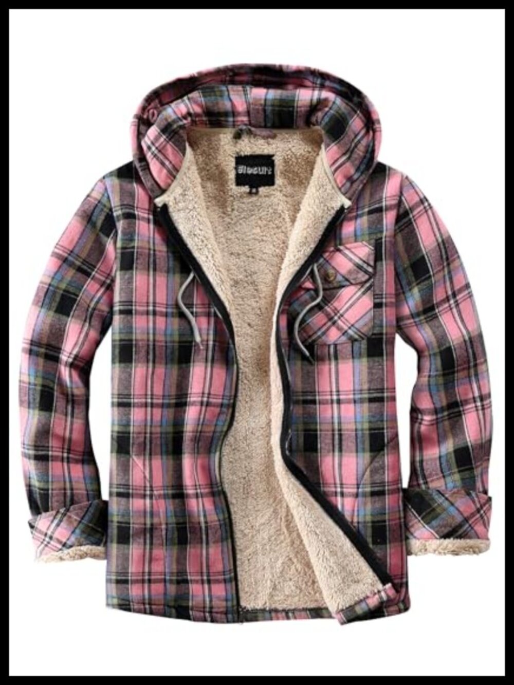 Full Zip Fleece Lined Plaid Flannel Sherpa Hoodie Jacket